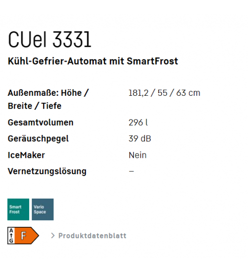 LIEBHERR利勃海尔 CUel 3331 智能霜冷 双门独立式冰箱冰柜